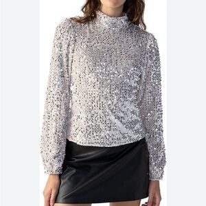 Sanctuary Mock Neck Sequin and Velvet Top